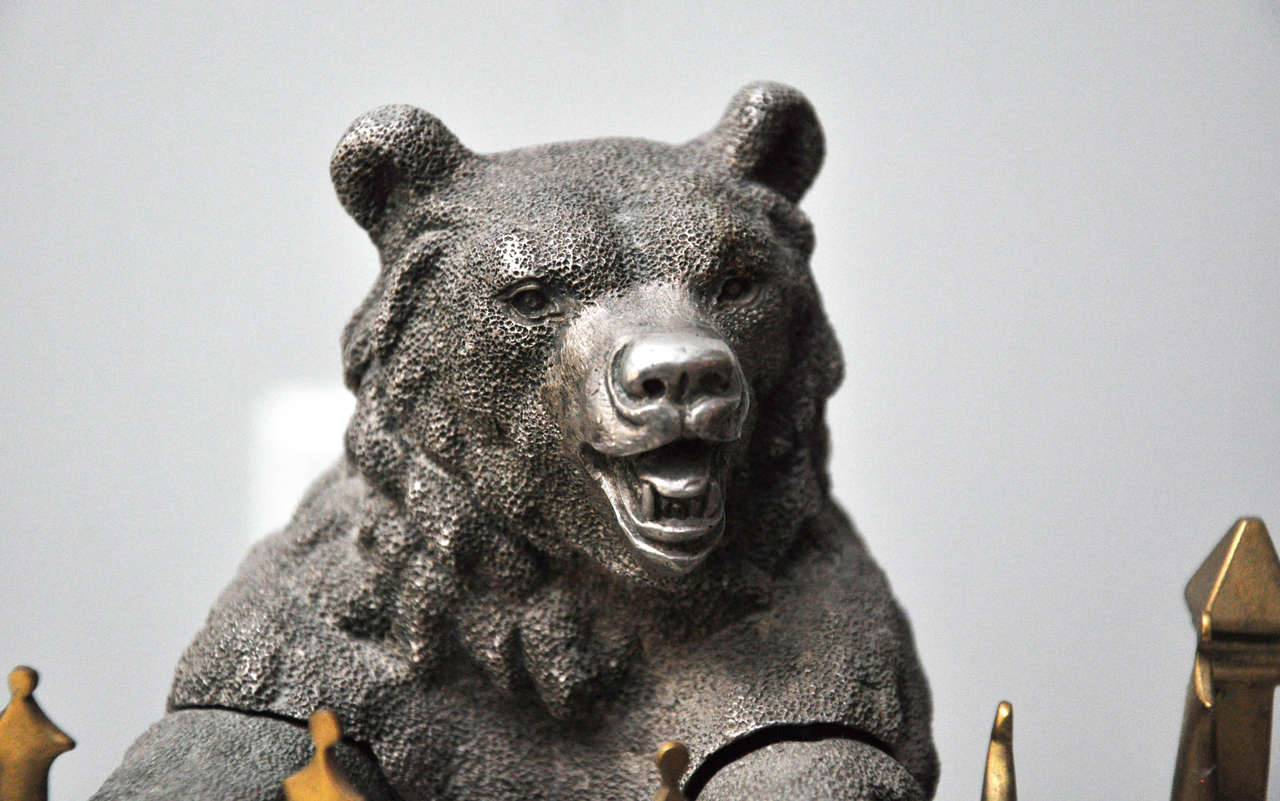 Russian Silvered Bronze Bear Inkwell, Russia, 1870 In Excellent Condition For Sale In Chicago, IL