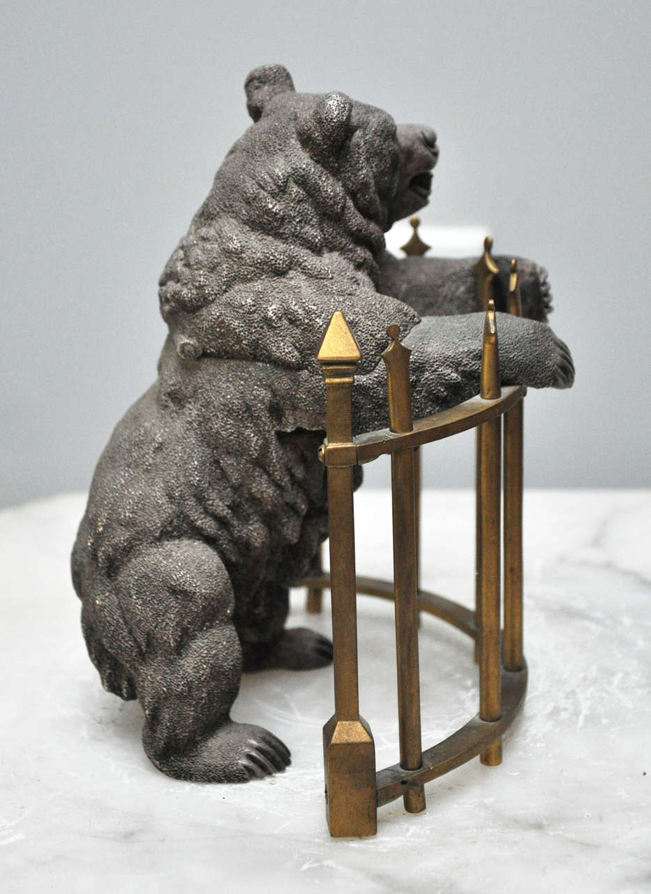 Late 19th Century Russian Silvered Bronze Bear Inkwell, Russia, 1870 For Sale