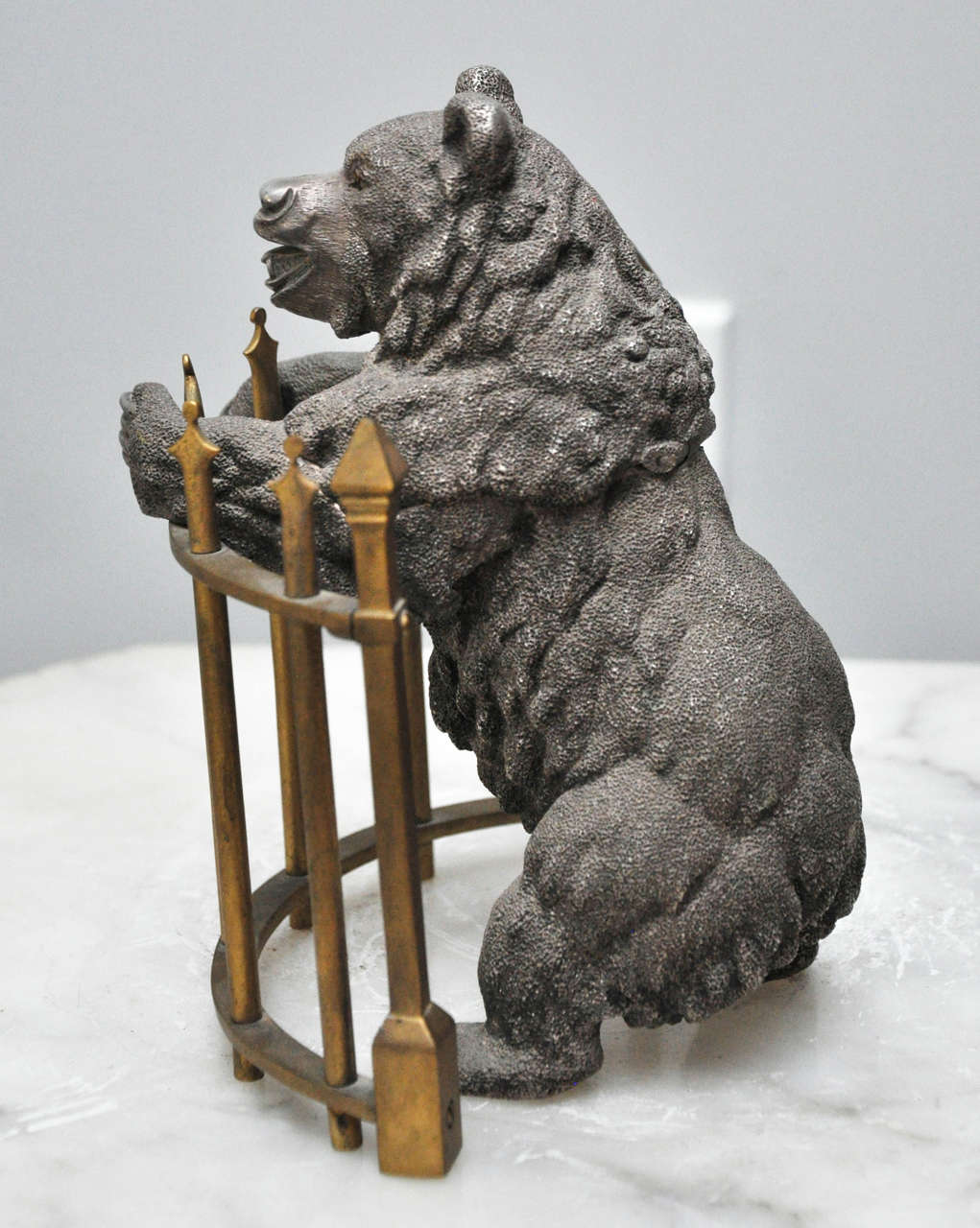Russian Silvered Bronze Bear Inkwell, Russia, 1870 For Sale 2