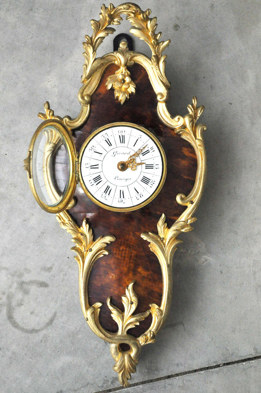 French Louis XV Style Tortoiseshell and Gilt Bronze Cartel Clock For Sale 1