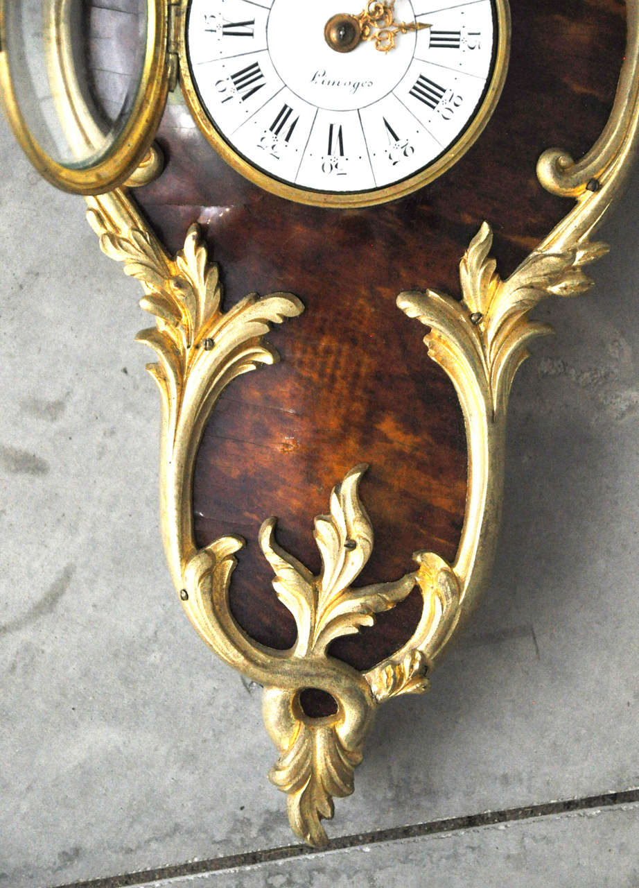 French Louis XV Style Tortoiseshell and Gilt Bronze Cartel Clock For Sale 4