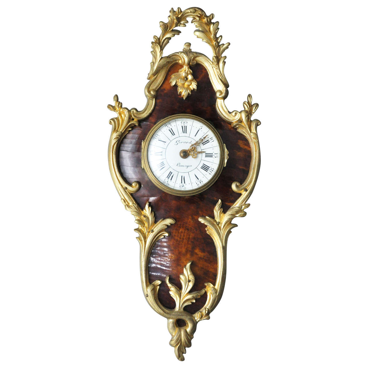 French Louis XV Style Tortoiseshell and Gilt Bronze Cartel Clock For Sale