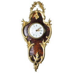Antique French Louis XV Style Tortoiseshell and Gilt Bronze Cartel Clock