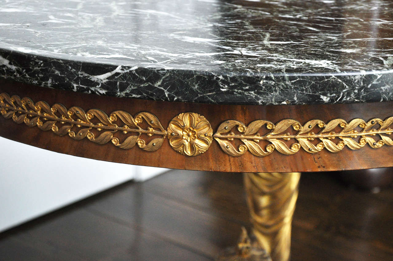 Empire Gilt Bronze Caryatid Salon Table, France, 1880 In Excellent Condition For Sale In Chicago, IL