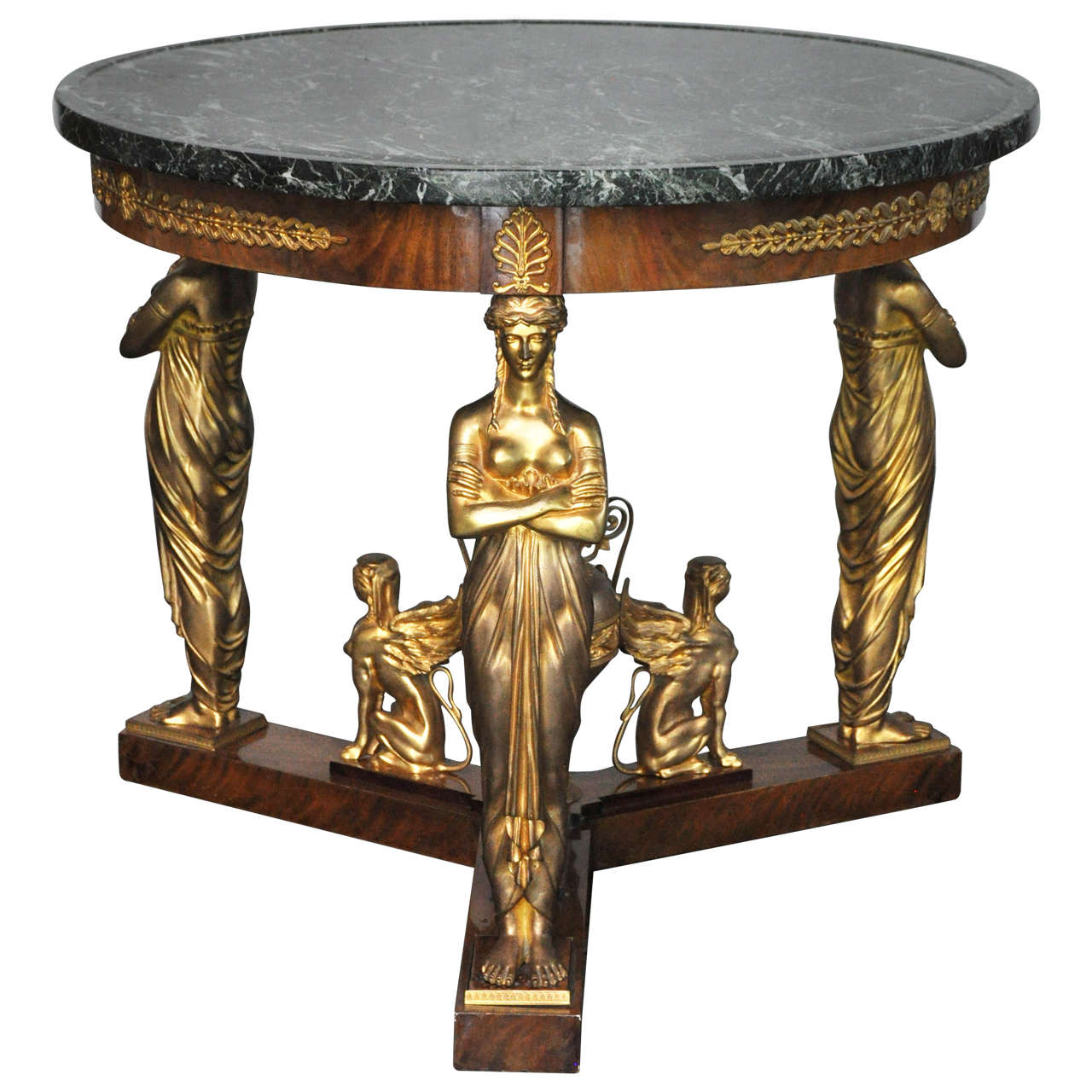 Empire Gilt Bronze Caryatid Salon Table, France, 1880 For Sale