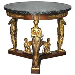French Empire Gilt Bronze Caryatid and Marble Salon Table 2