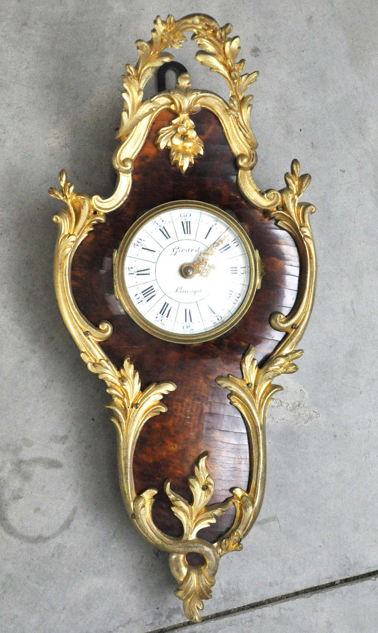 French Louis XV Style Tortoiseshell and Gilt Bronze Cartel Clock For