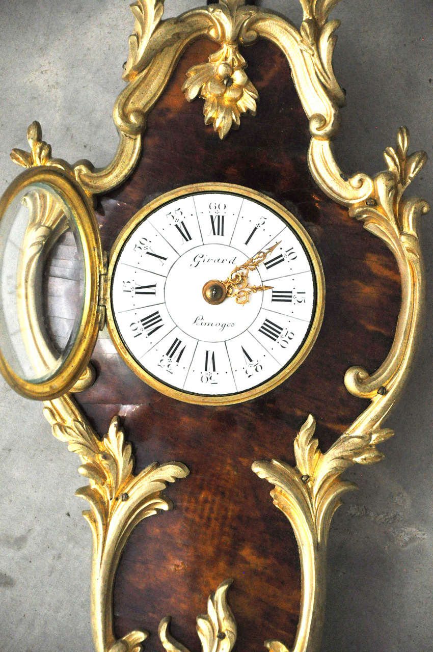 French Louis XV Style Tortoiseshell and Gilt Bronze Cartel Clock For