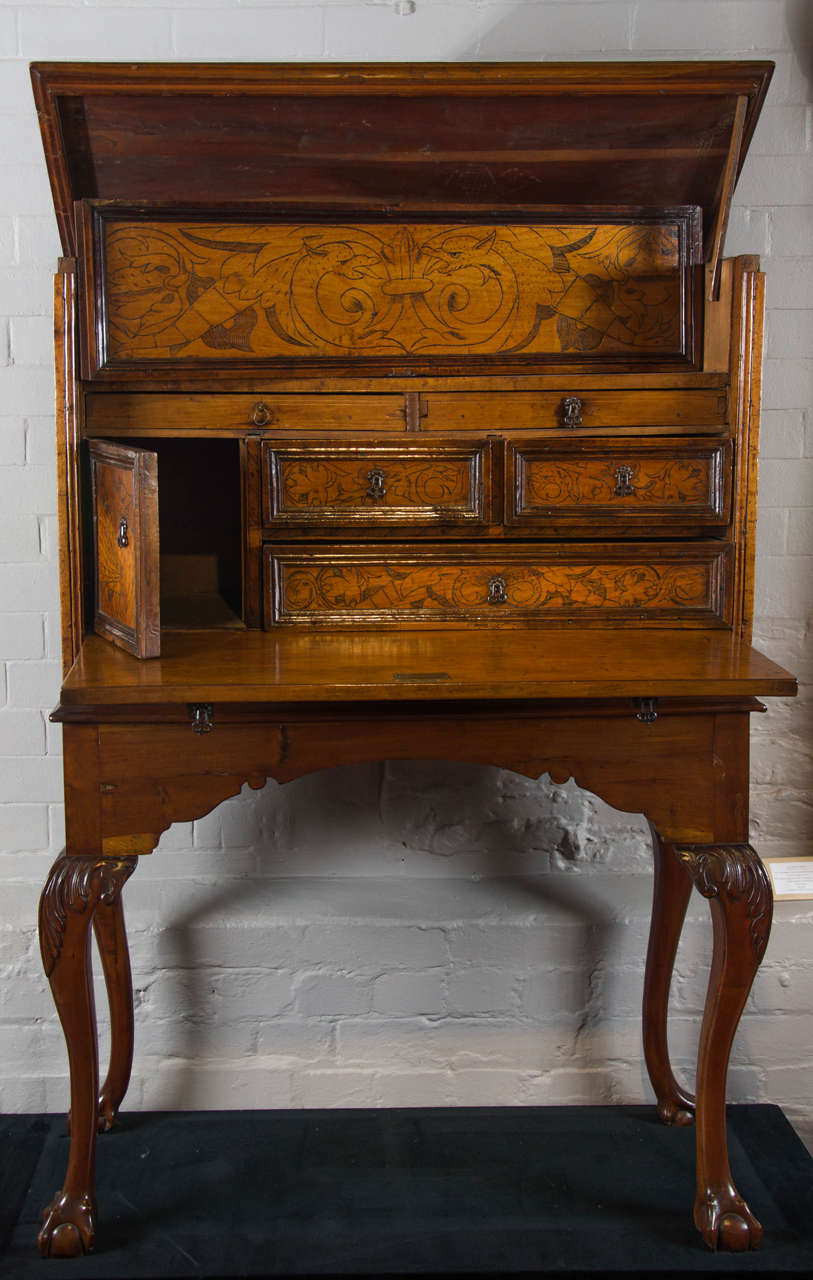 18th Century and Earlier 17th Century Walnut Writing Cabinet on Stand