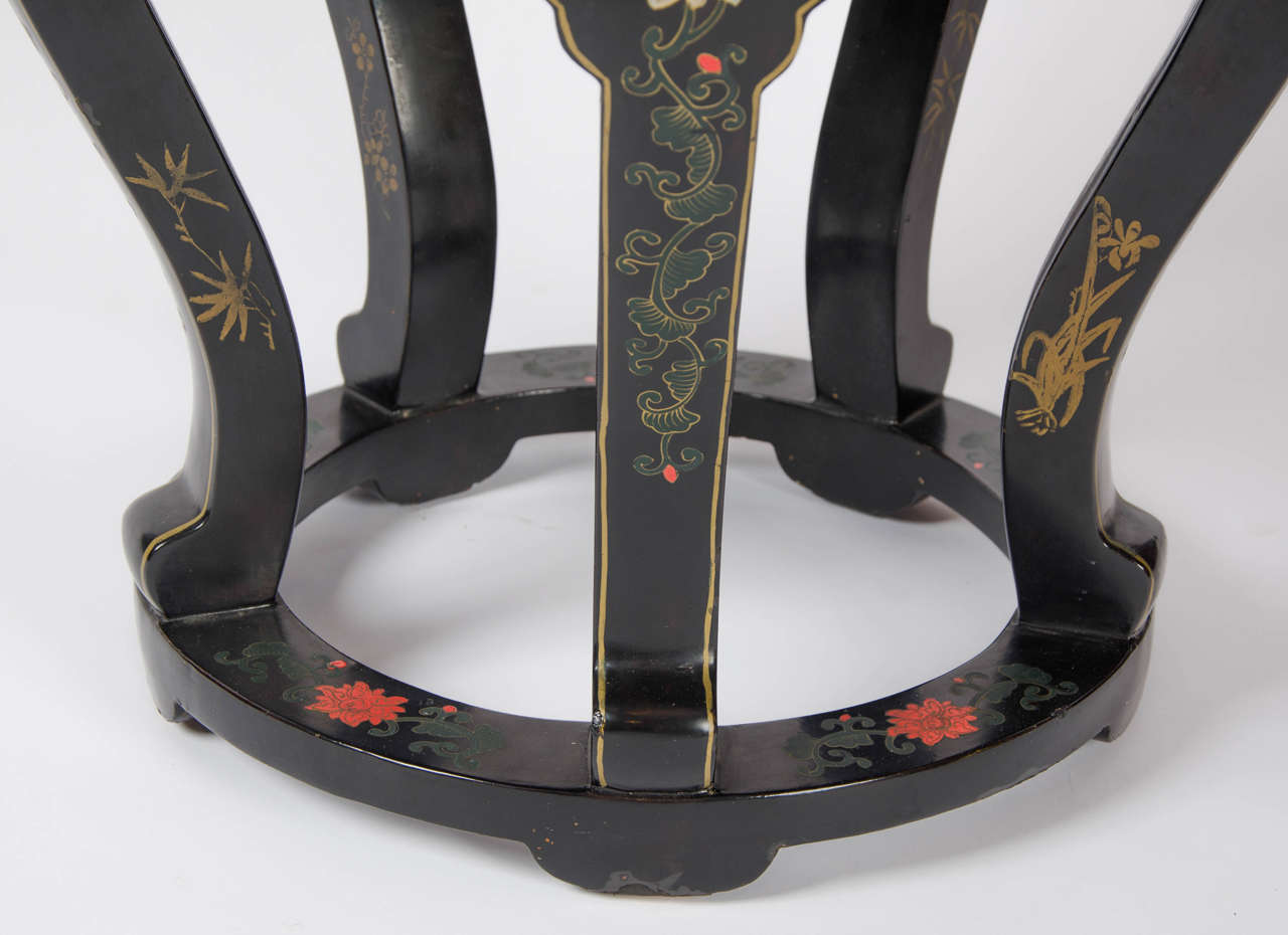 20th century Chinese Black Lacquered Side Table with Cloisonné Top 1