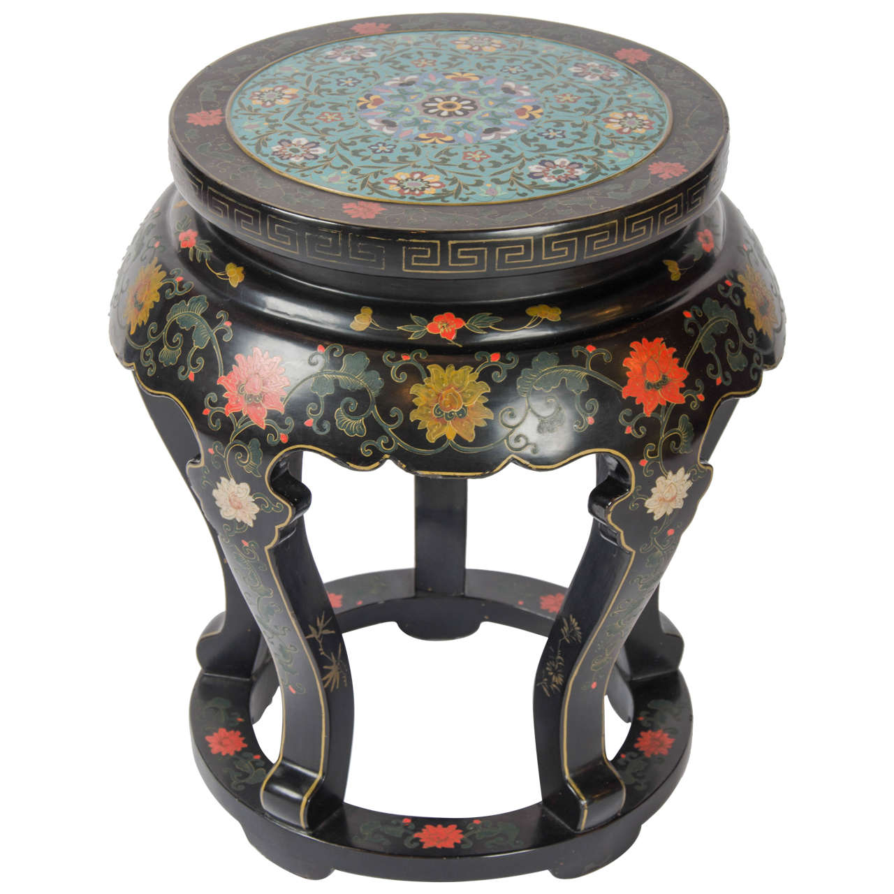 20th century Chinese Black Lacquered Side Table with Cloisonné Top