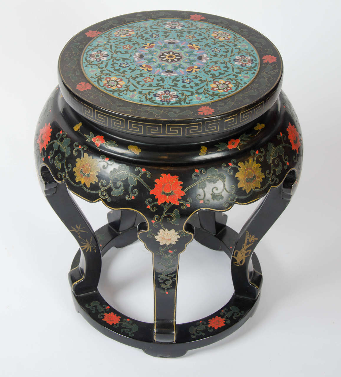 20th century Chinese Black Lacquered Side Table with Cloisonné Top For