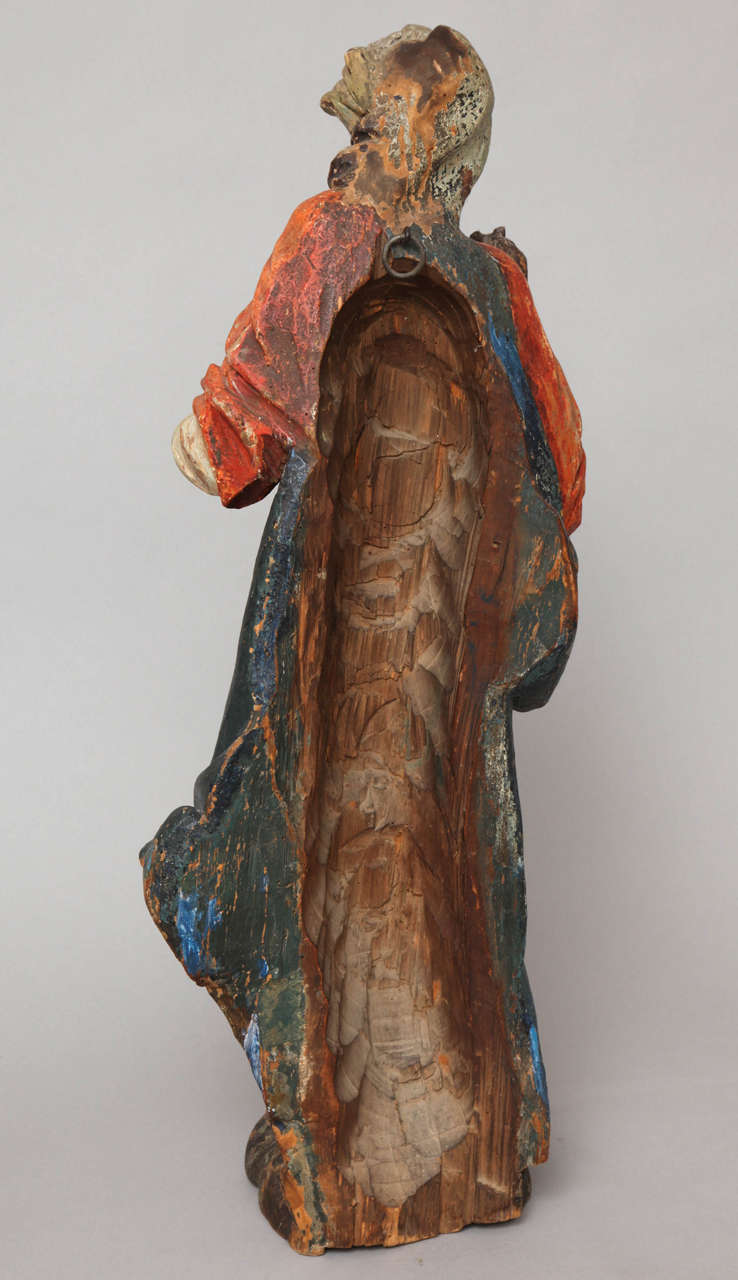 German 17th Century Sculpture of Polychrome Wood of the Madonna and Child For Sale 2