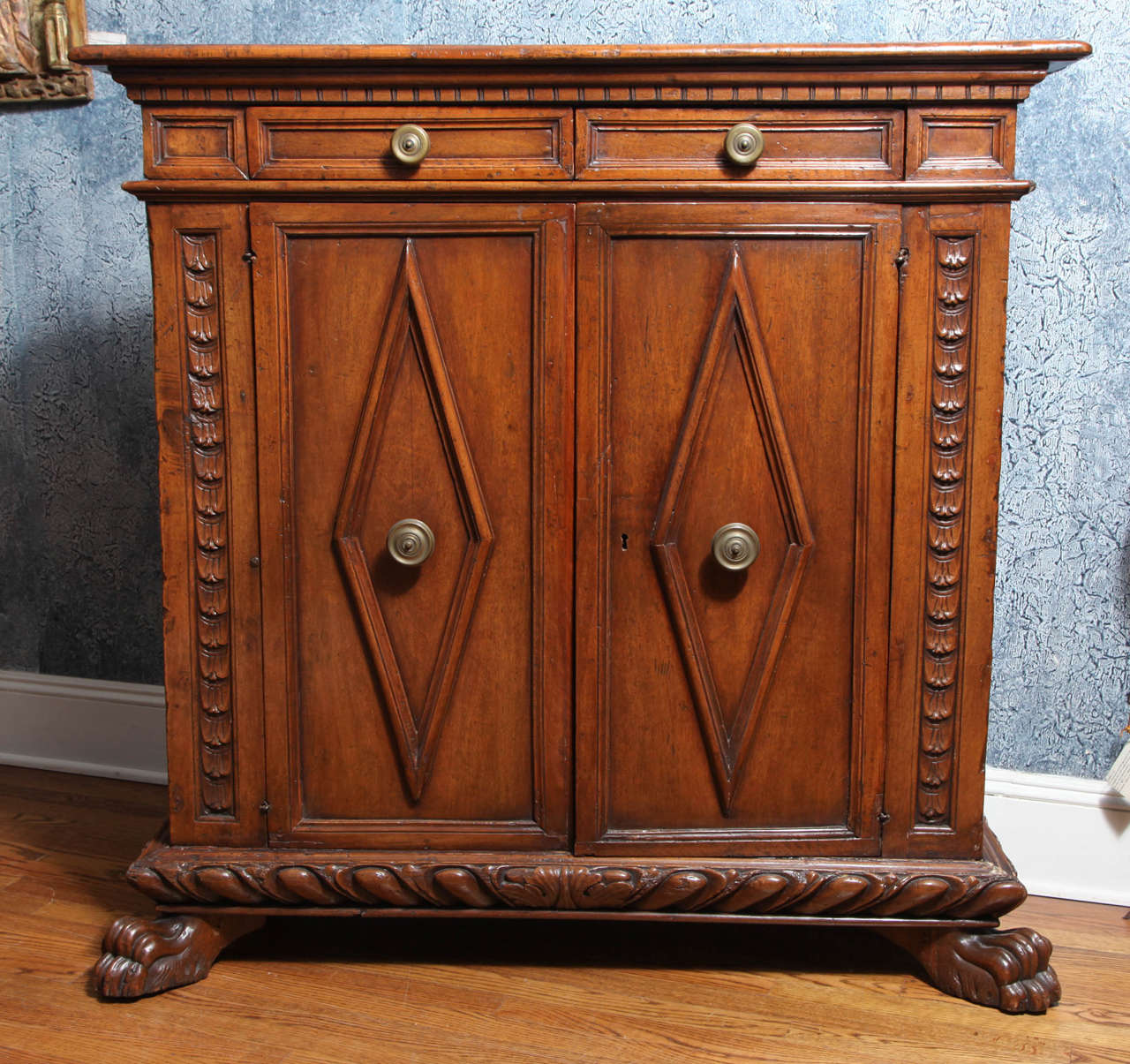 Carved Walnut Credenza with Two Doors