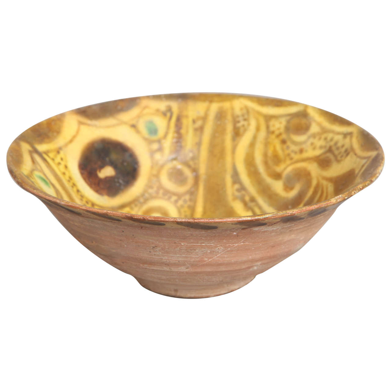 Persian Decorated Earthenware Bowl with Dove and Circular Motifs For Sale