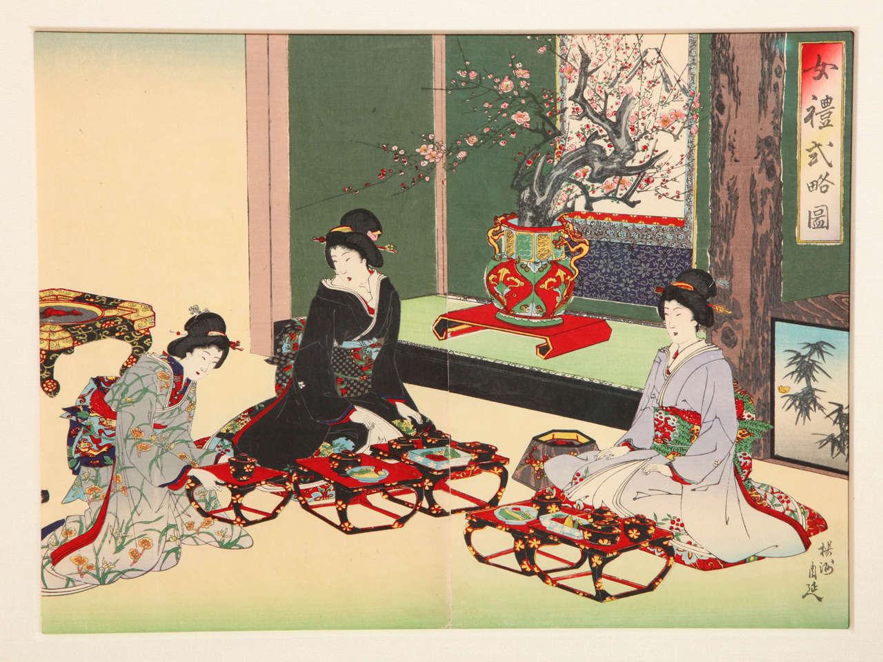 Meiji Japanese Color Woodblock Print by Toyohara Chikanobu For Sale