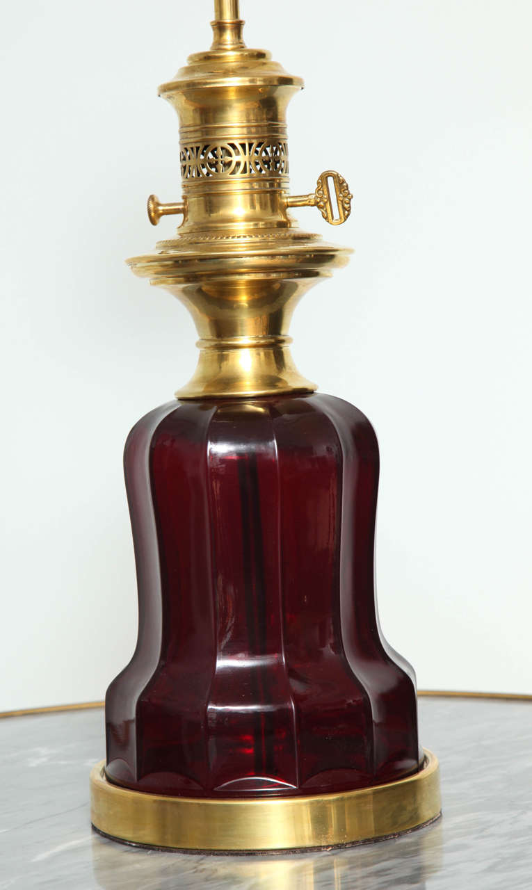Brass Ruby Glass Victorian-Style Lamp For Sale