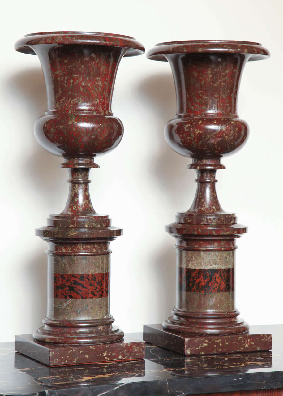 Exceptional Pair of 19th Century Serpentine Urns 5