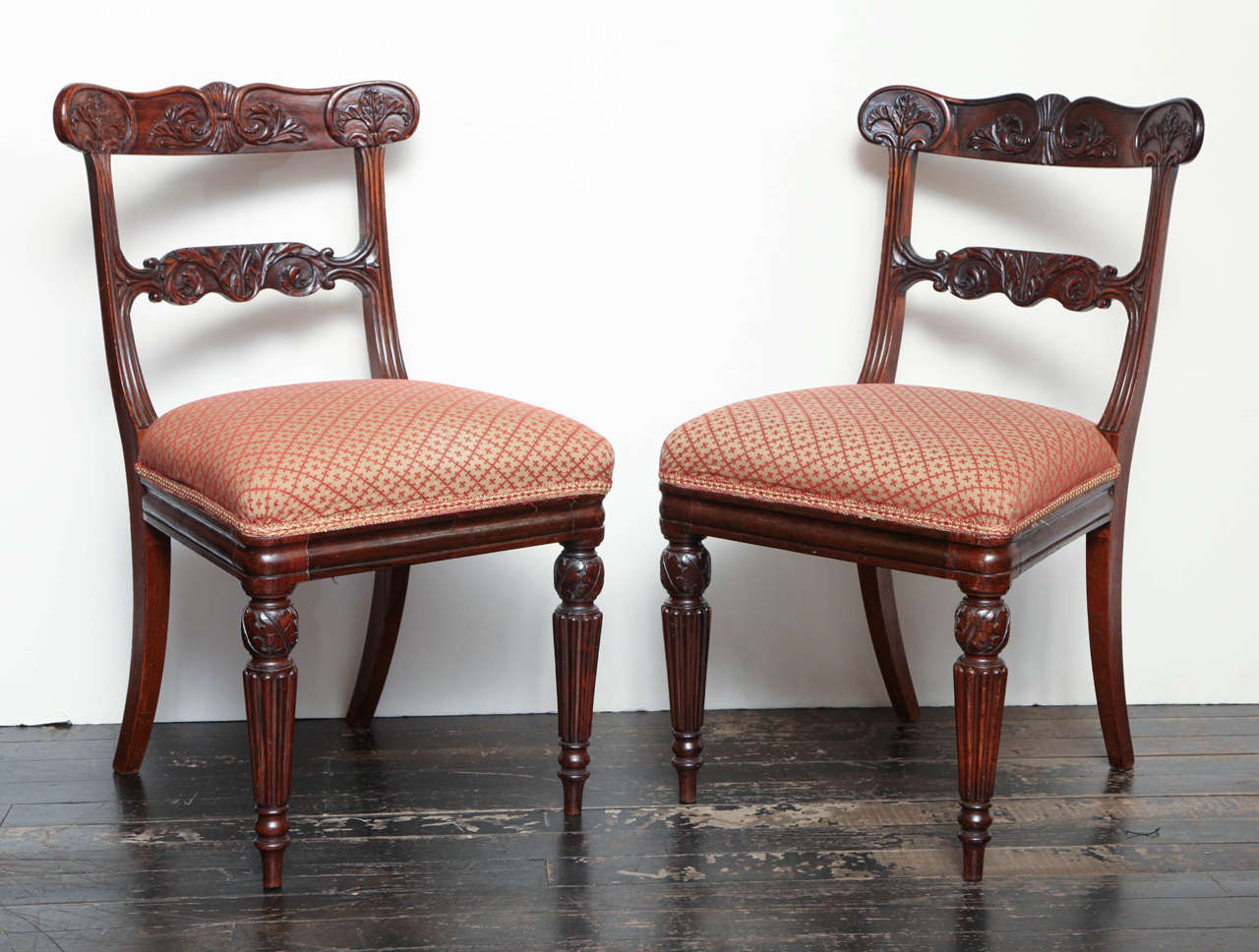 Set of six early 19th century English Regency side chairs.