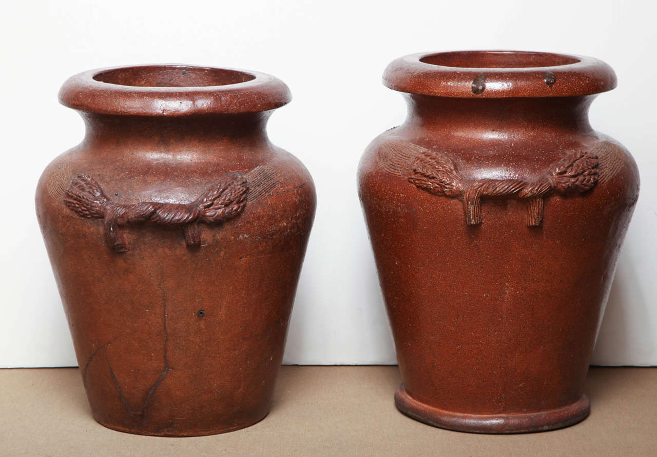 Two Large Similar English Pottery Urns Marked R. B. 1878
Slight difference in Height and Decoration