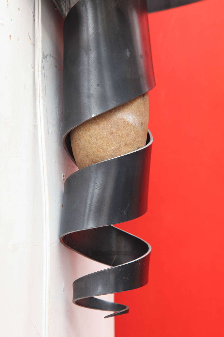 Modernist Sculptural Hand-Wrought Iron and Stone Wall Sconce For Sale at 1stdibs