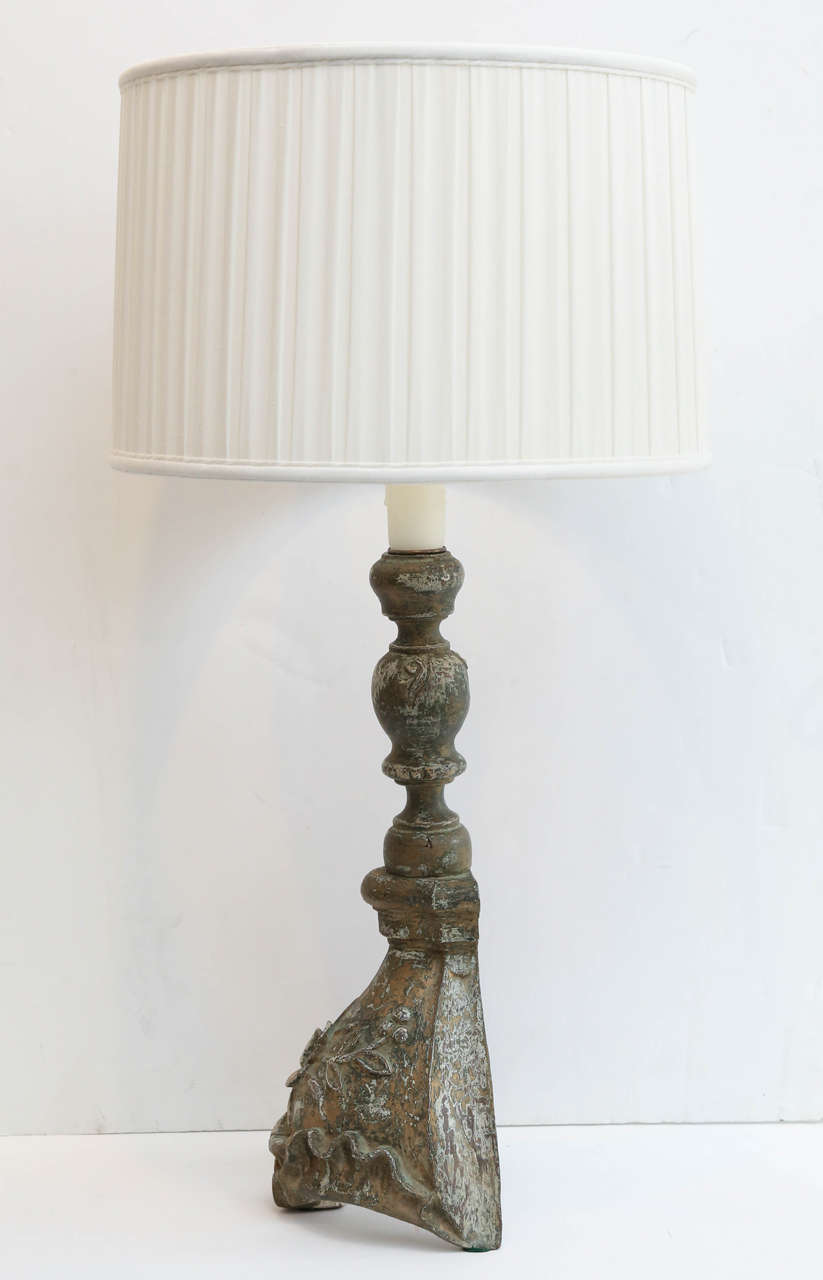 Late 19th Century Carved Candlestick as Custom Table Lamp