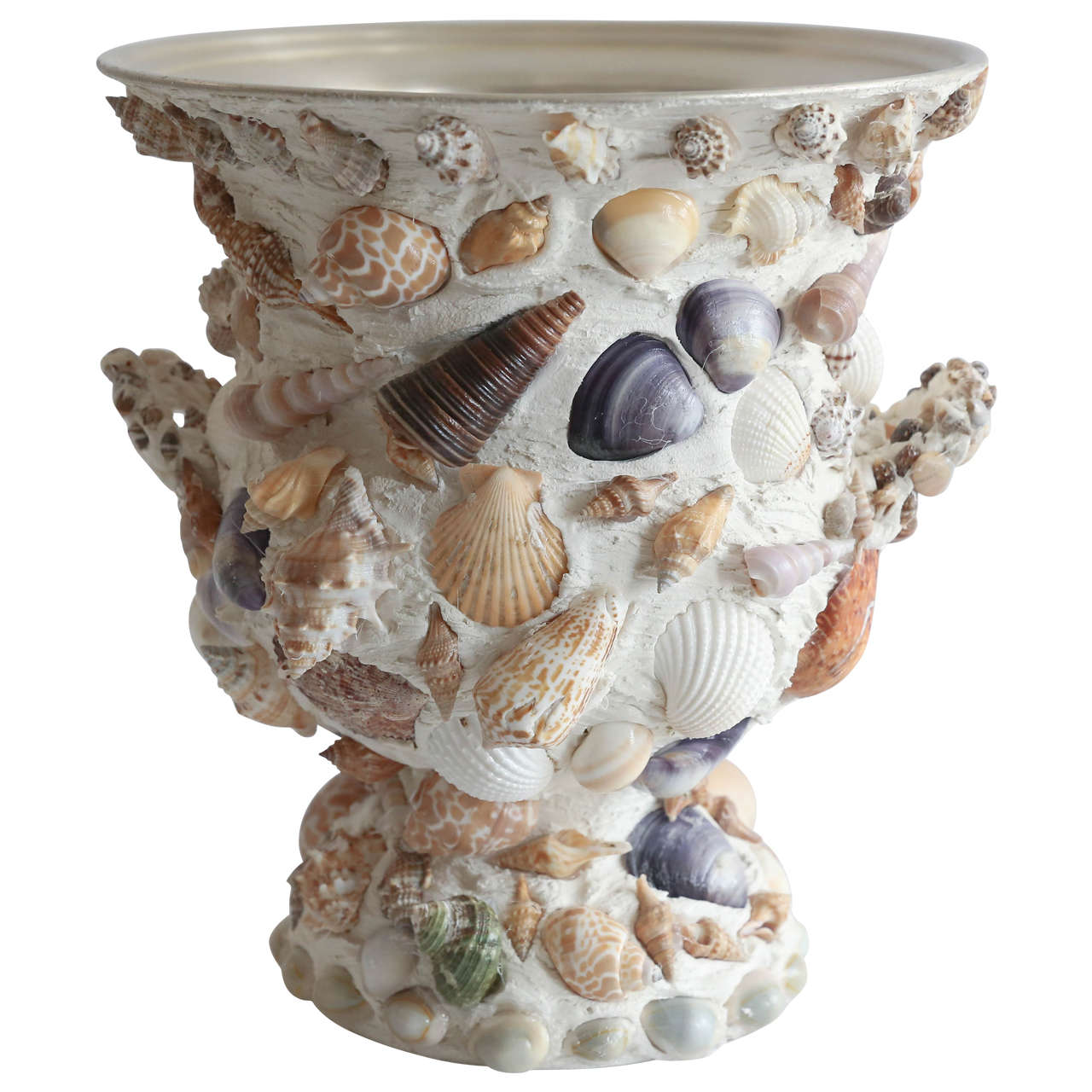 Vintage Shell-Covered Silver Plate Urn