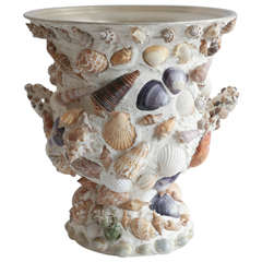 Vintage Shell-Covered Silver Plate Urn