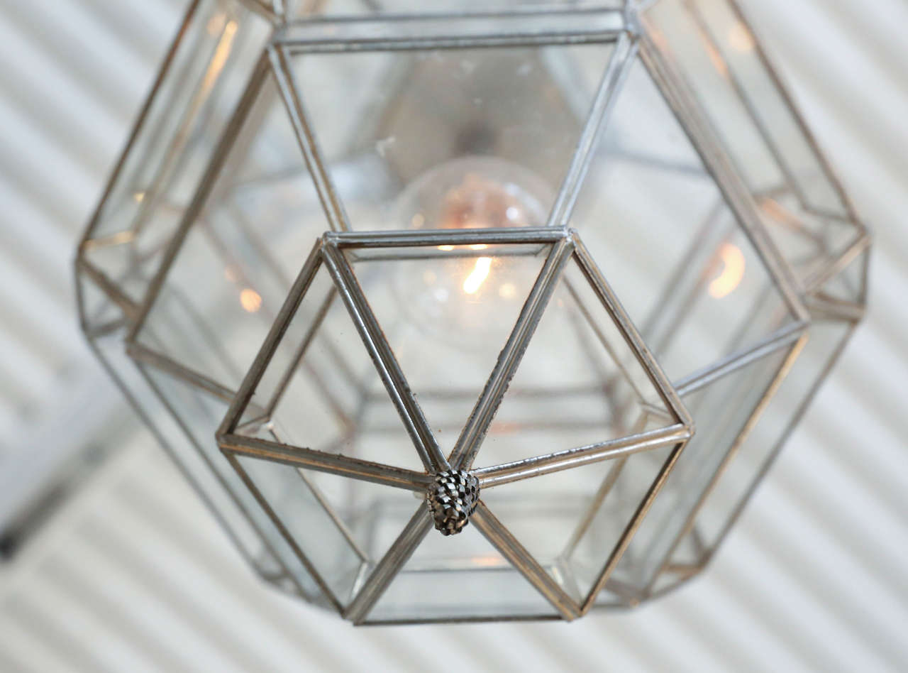 Vintage Glass Pendant Lantern In Excellent Condition In Houston, TX