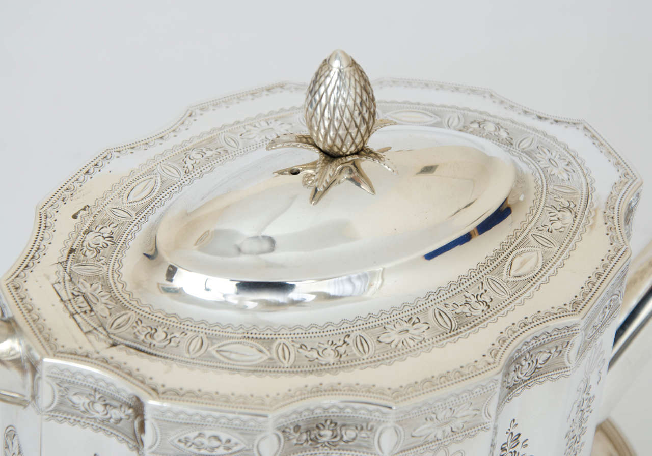 English Sterling Tea Pot Made by C. Bland and Tea Pot Stand by Hannam & Crouch in 1788 For Sale