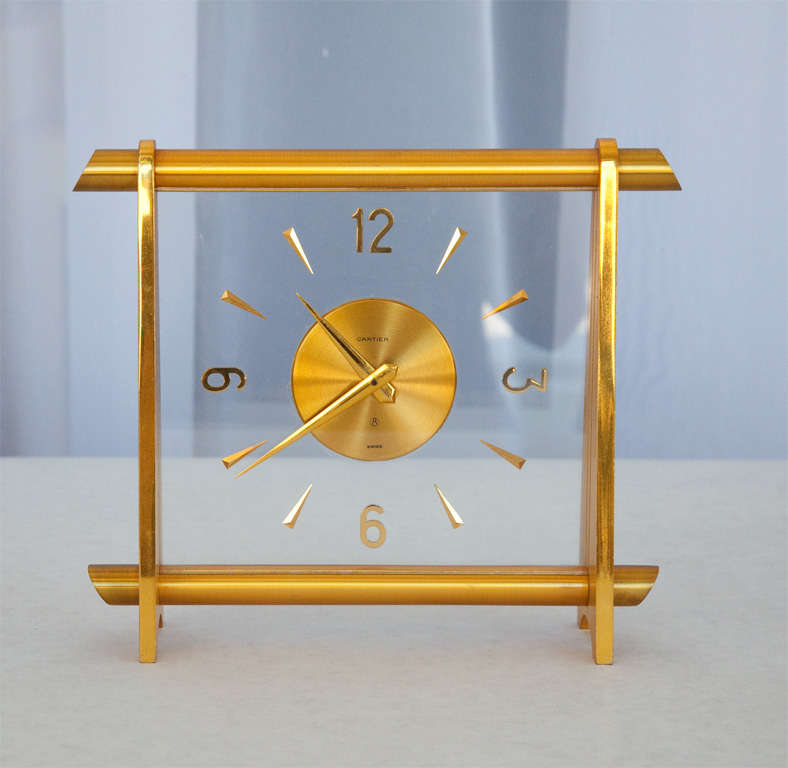 Vintage Gilt Desk Clock by Cartier