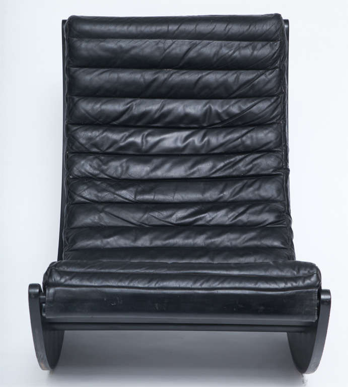 Verner Panton Leather (Relaxer) Rocker<br />
manufactured by Rosenthal<br />
lacquered wood and leather