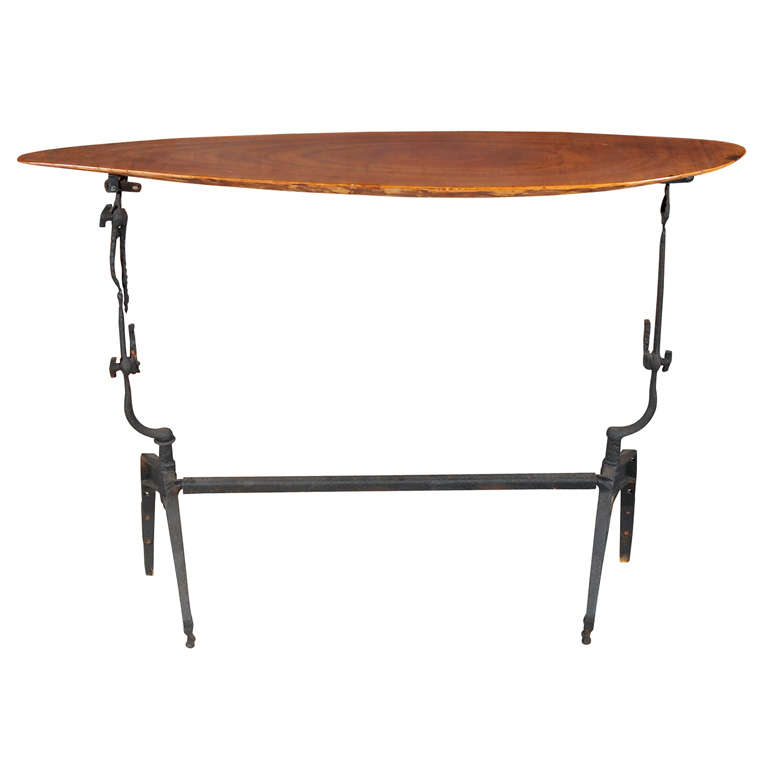 Iron and Walnut Console Table For Sale