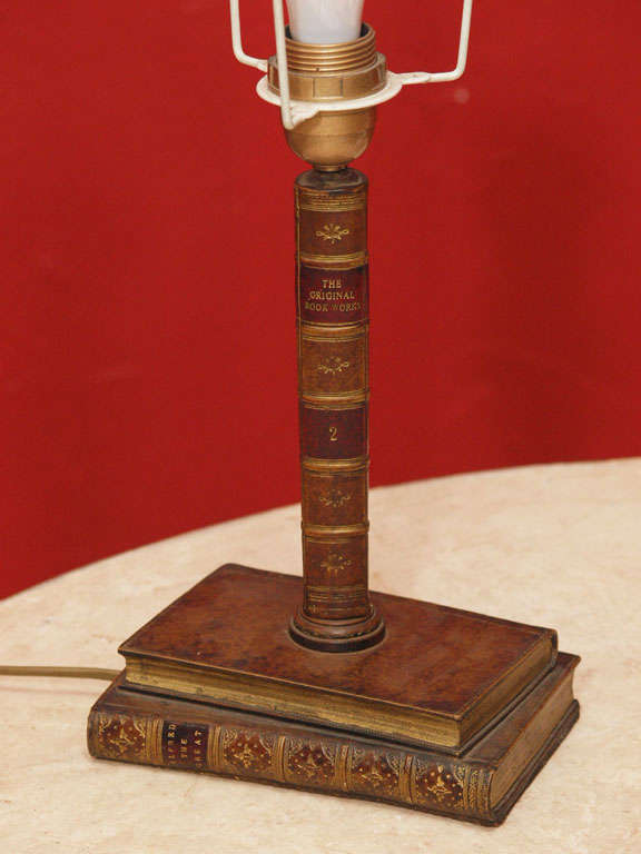 c 1930 French Table Lamp Made With Old Leather Books, Manner of Jansen For Sale 1