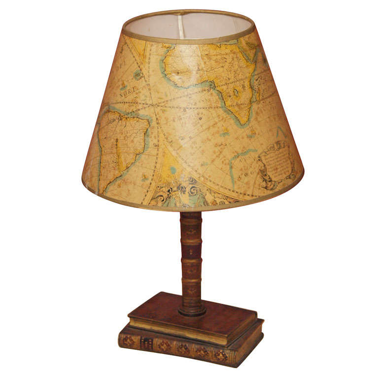 c 1930 French Table Lamp Made With Old Leather Books, Manner of Jansen For Sale