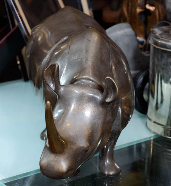 Bronze Great Modernist Rhino Sculpture signed Loet