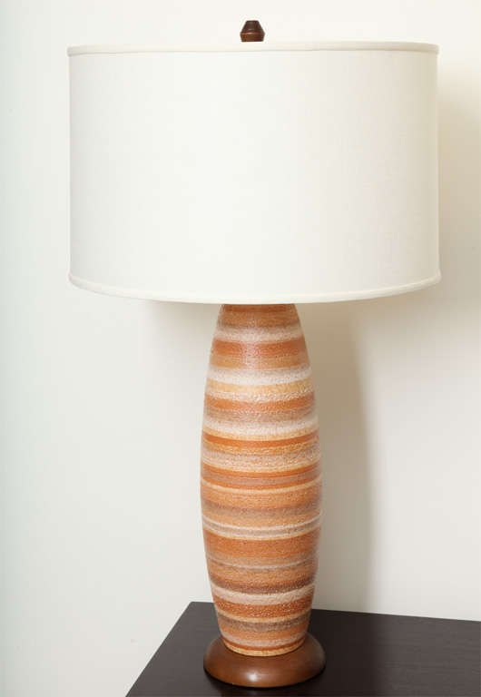 Pair of Orange Striped Ceramic Lamps, Italian c. 1960