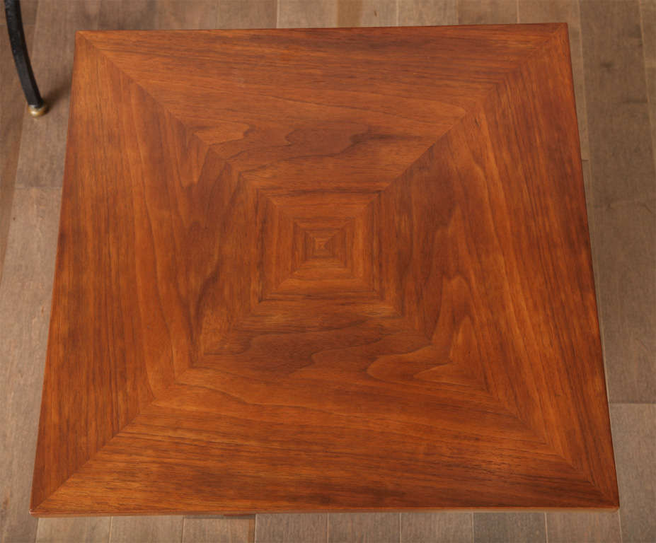 Square walnut side table with a triangular oak base,  c. 1960 In Excellent Condition For Sale In New York, NY