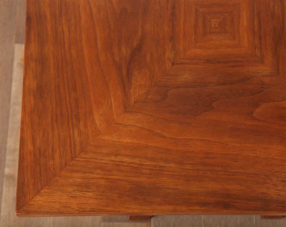 Mid-20th Century Square walnut side table with a triangular oak base,  c. 1960 For Sale