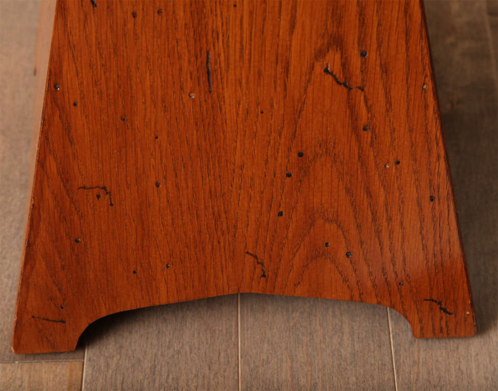 Square walnut side table with a triangular oak base,  c. 1960 For Sale 2