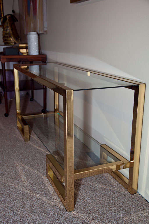 Brass Milo Baughman Console with Two Shelves 1970's 5