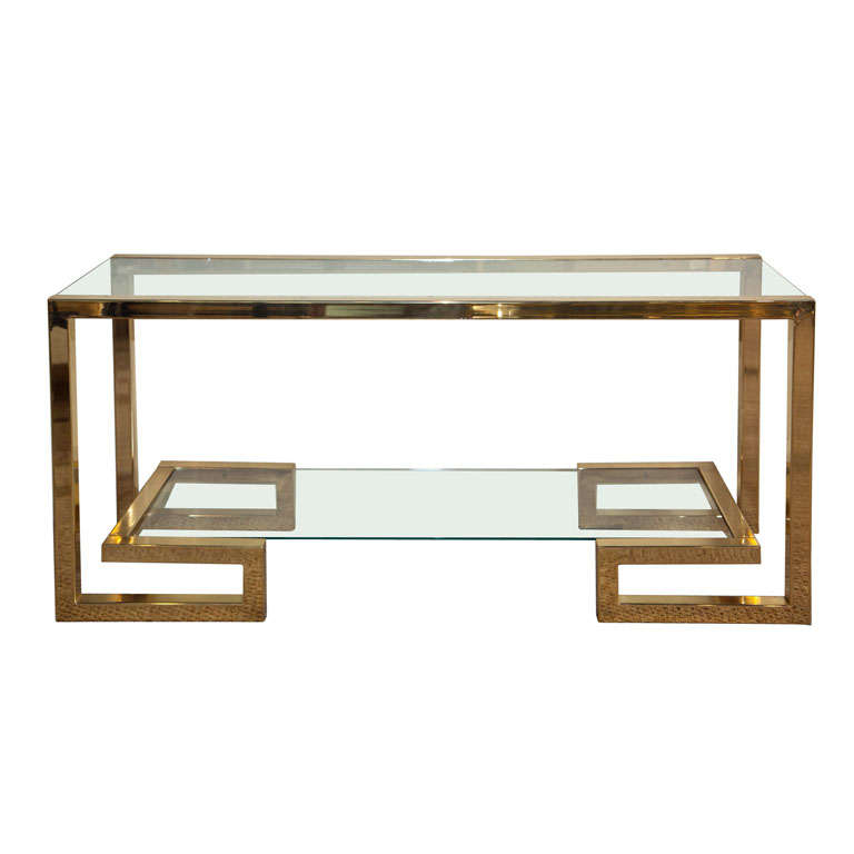 Brass Milo Baughman Console with Two Shelves 1970's
