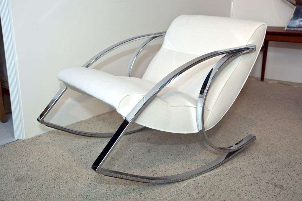 Late 20th Century Milo Baughman attributed Chrome Rocking Chairs