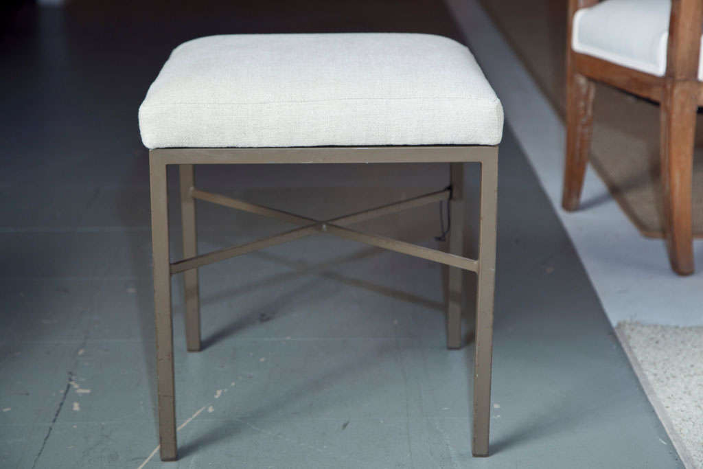 Mid-20th Century Pair of Frederick  Weinberg Stools with Linen For Sale
