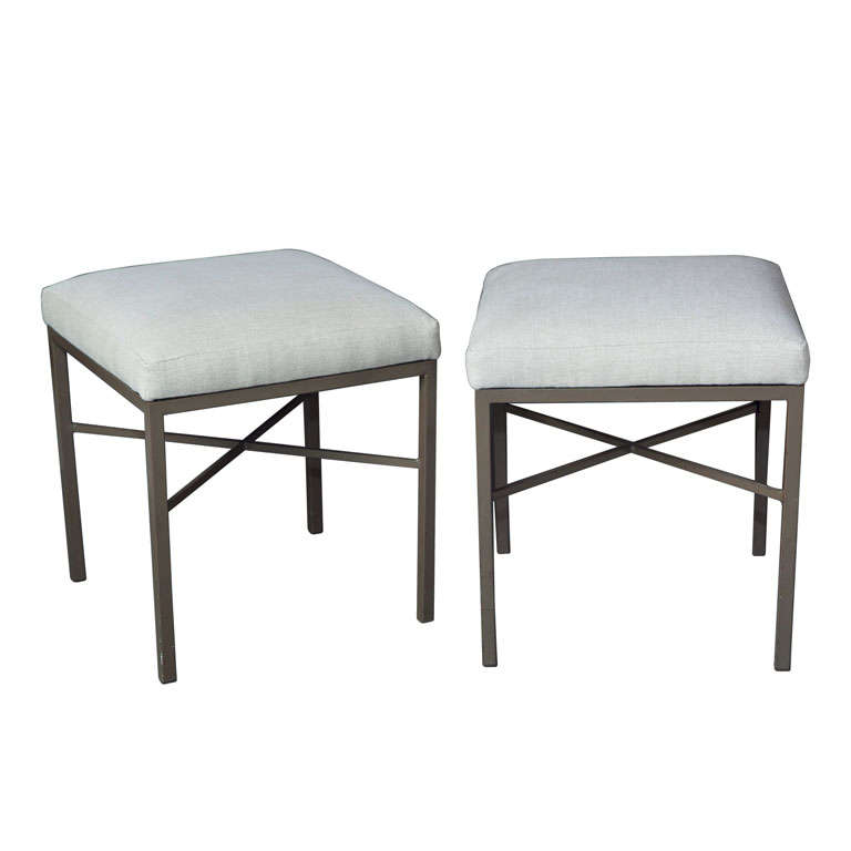 Pair of Frederick  Weinberg Stools with Linen For Sale