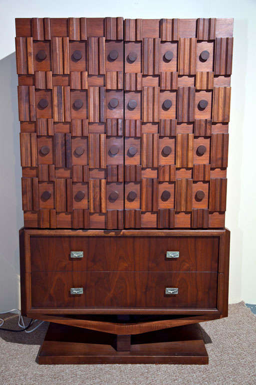 American Cubist Maple Tall Chest in the Style of Paul Evans