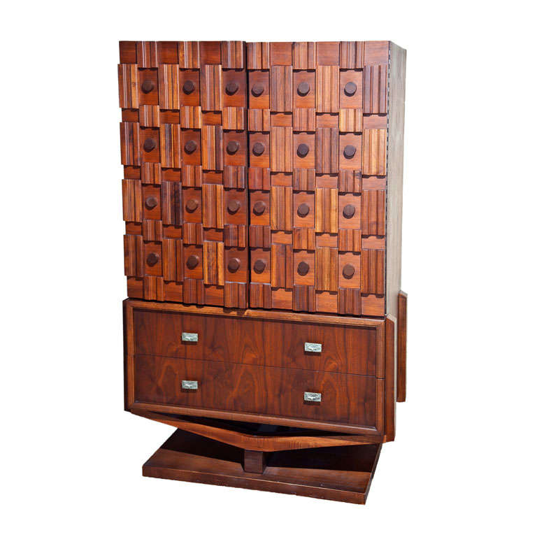 Cubist Maple Tall Chest in the Style of Paul Evans