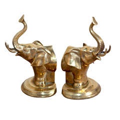 Vintage Large Brass Elephant Bookends from the 1960s