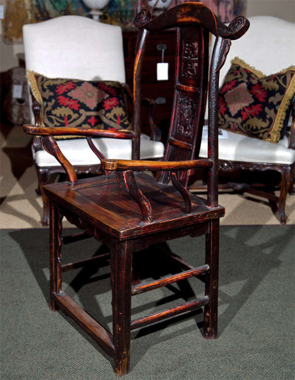 19th Century Pair of Chinese Lacquered Arm Chairs For Sale