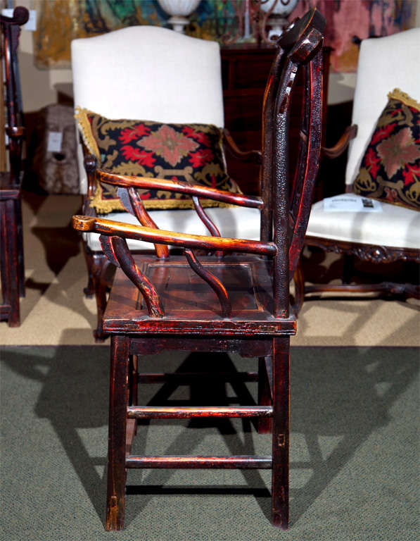 Wood Pair of Chinese Lacquered Arm Chairs For Sale